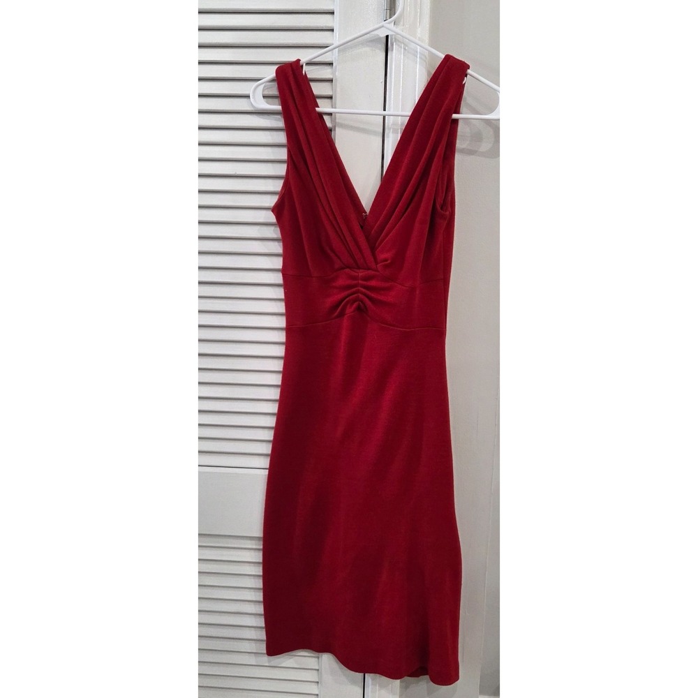 Banana Republic Womens Red V-Neck Pleated Sleeveless Midi Sheath Dress 4 433652
